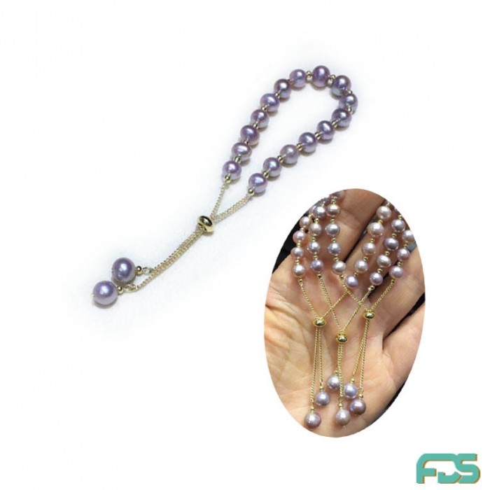 Bracelet Perles d’Eau Douce rondes & Fermoir coulissant Argent